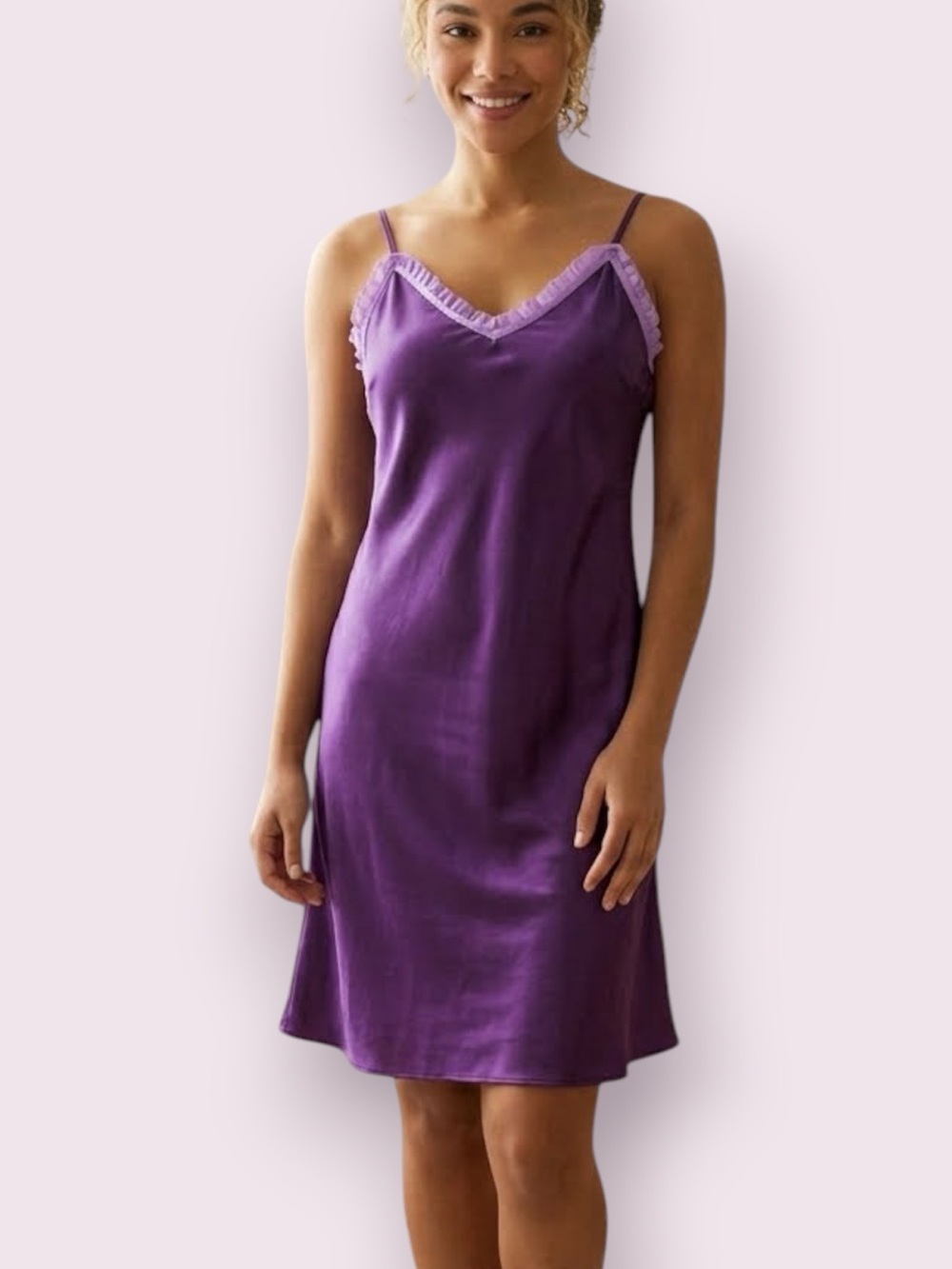 Vintage Morgan Taylor Purple Satin Slip Dress Y2K Chemise Nightgown Size Medium